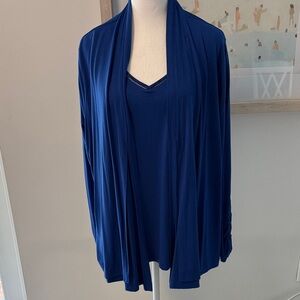 NWT 🌸 Chico's Royal Blue Draped Open Front Top Set Size 3 (XL)
